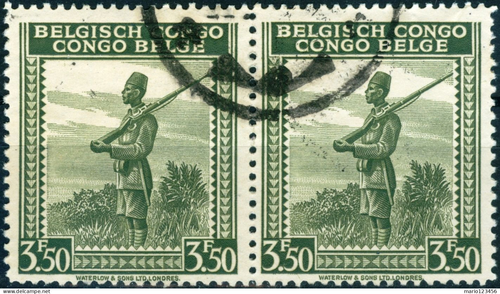 CONGO BELGA, BELGIAN CONGO, SOLDATO CONGOLESE, 1942, FRANCOBOLLI USATI Scott: 220 - Gebruikt