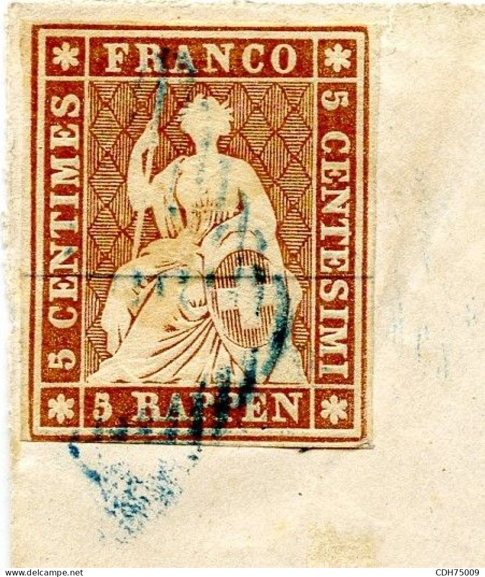 SUISSE - 5 R BRUN ORANGE - 1ER TIRAGE DE MUNICH SUR ENVELOPPE DE GENEVE (MANQUE UN RABAT AU VERSO), 4 OCTOBRE 1854 - Lettres & Documents