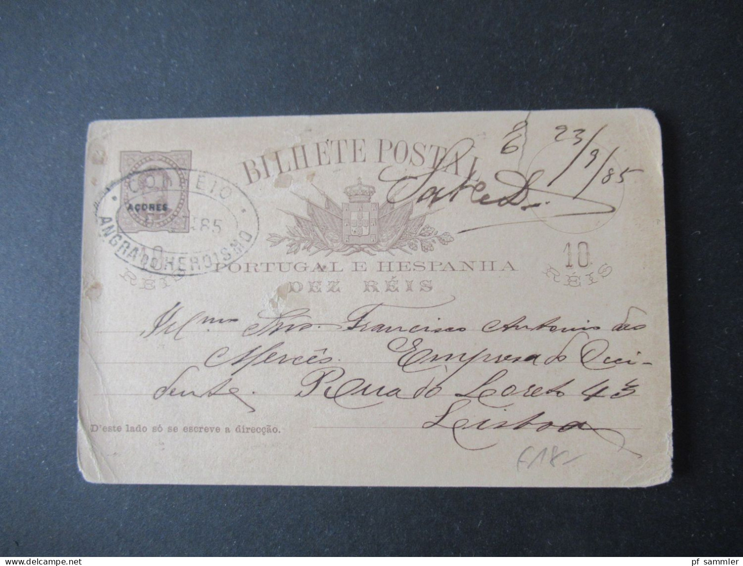 Portugal Azoren 1885 GA Mit Überdruck Acores Und Ovaler Stp. Correio Angra Do Heroismo / Livraria Ilha Terceira - Azores