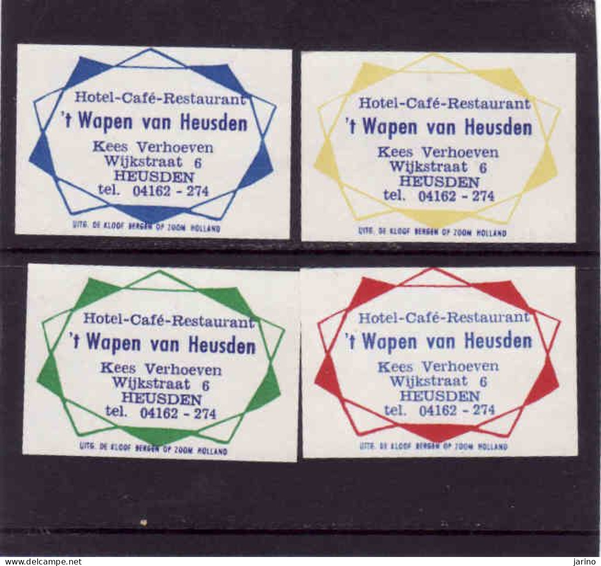 4 Dutch Matchbox Labels, Heusden - North Brabant, Hotel Café Rest. 't Wopen Van Heusden, Zündholzetiketten Netherlands - Boites D'allumettes - Etiquettes