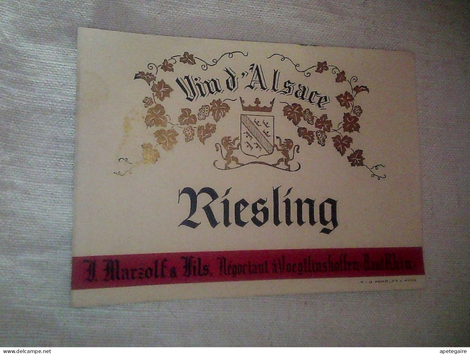 Vœgtlinshoffen  Étiquette Non Utilisée De Vin D'Alsace Riesling    Cave Marzof & Fils Négociants En Vin - Riesling