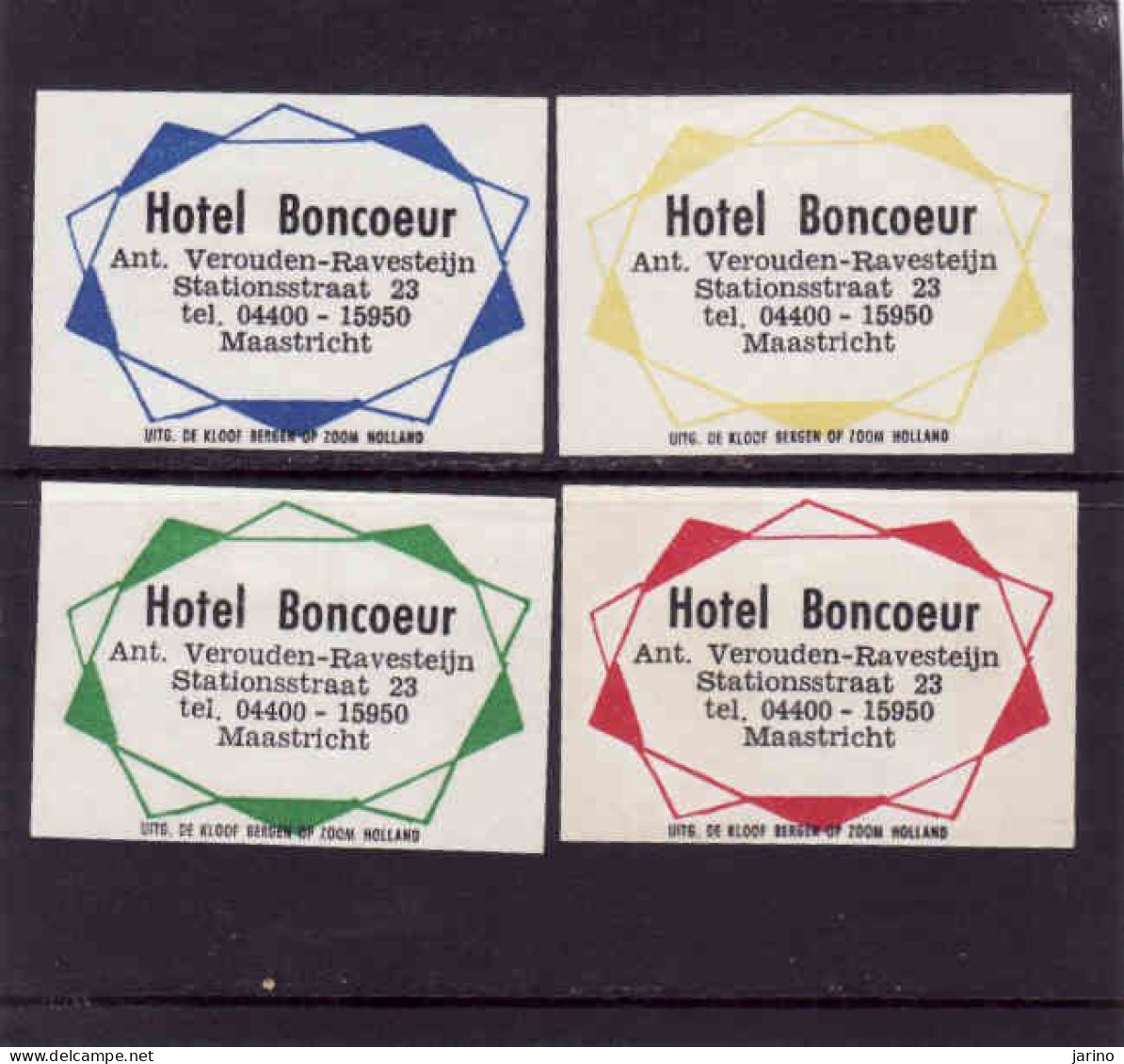 4 Dutch Matchbox Labels, Maastrich - Limburg, Hotel Boncoeur, Ant. Verouden-Ravesteijn, Zündholzetiketten Netherlands - Boites D'allumettes - Etiquettes