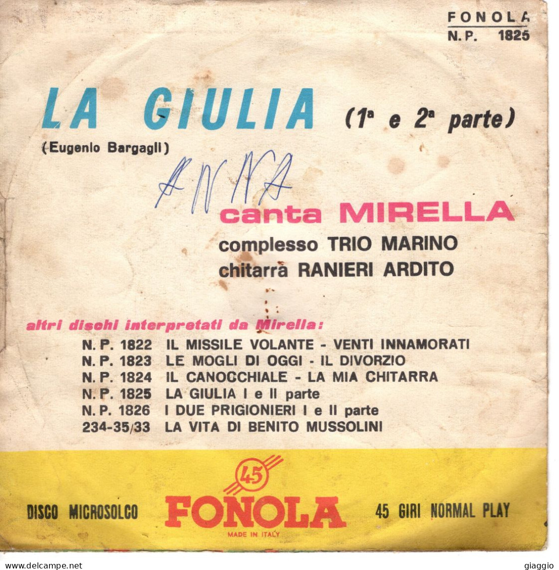 °°° 581) 45 GIRI - TRIO MARINO - LA GIULIA °°° - Other - Italian Music