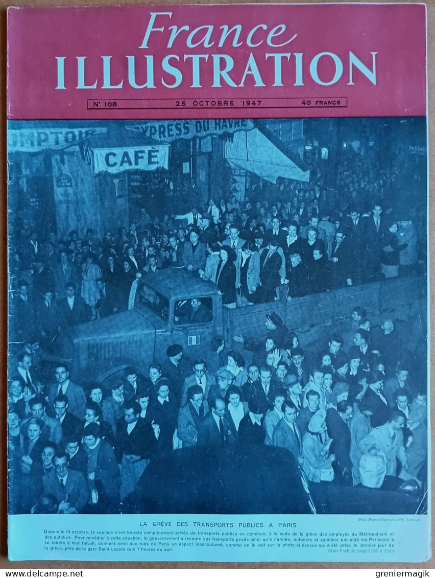 France Illustration N°108 25/10/1947 Guerre Sainte Palestine/Grève Des Transports à Paris/Italie/Brigue Et Tende... - Algemene Informatie