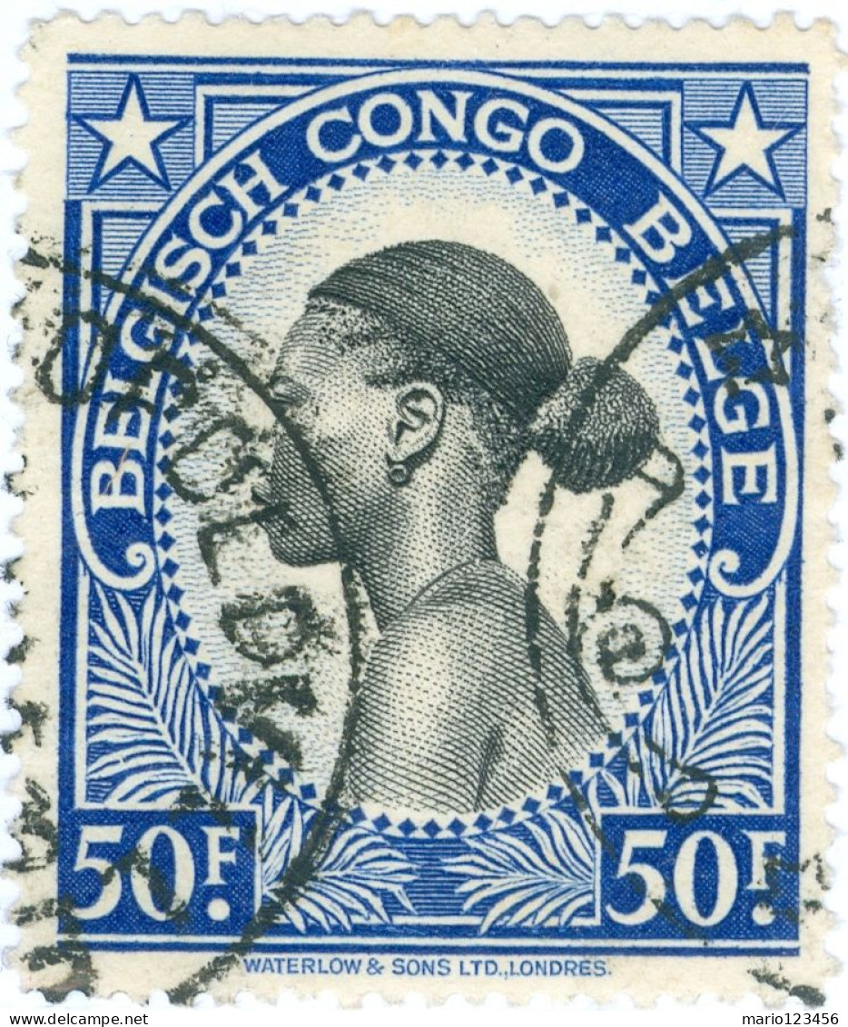 CONGO BELGA, BELGIAN CONGO, DONNA BA-TETELE, 50 Fr., 1942, FRANCOBOLLI USATI Scott:BE-CD 226, Yt:BE-CD 247 - Gebruikt