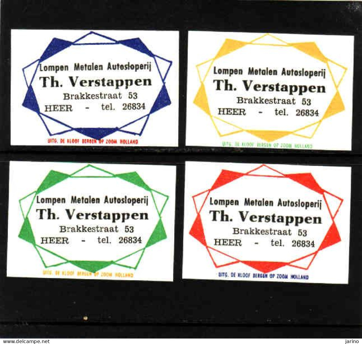 4 Dutch Matchbox Labels, Heer-Mastricht Limburg Lompen Metalen Autosloperij Th Verstappen, Zündholzetiketten Netherlands - Boites D'allumettes - Etiquettes