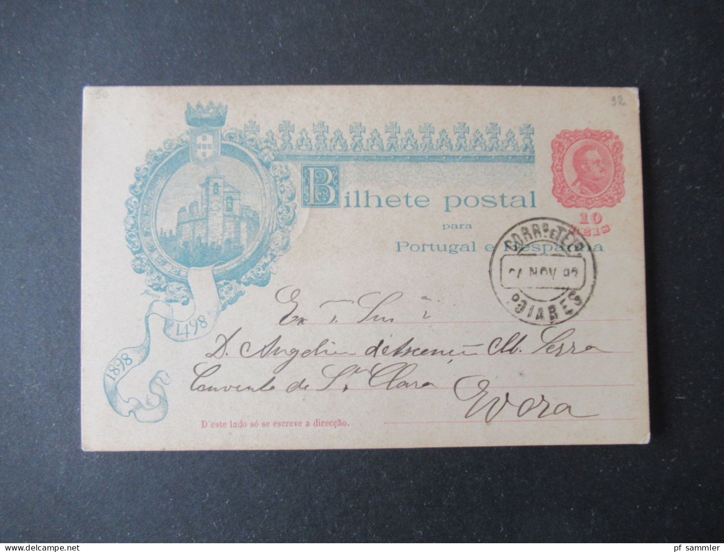 Portugal 1898 Ganzsache Stempel Correio Poiares / Centenario 1498 - 1898 Und 6eck Stempel Lisboa Rückseitig - Entiers Postaux