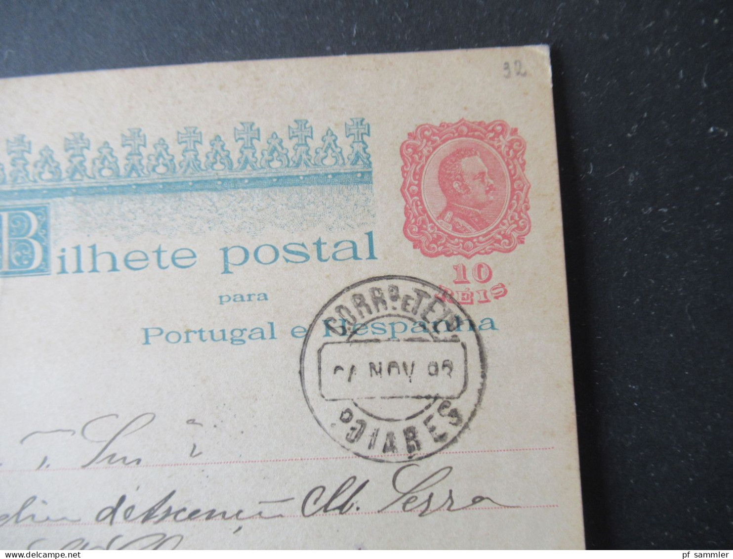 Portugal 1898 Ganzsache Stempel Correio Poiares / Centenario 1498 - 1898 Und 6eck Stempel Lisboa Rückseitig - Interi Postali