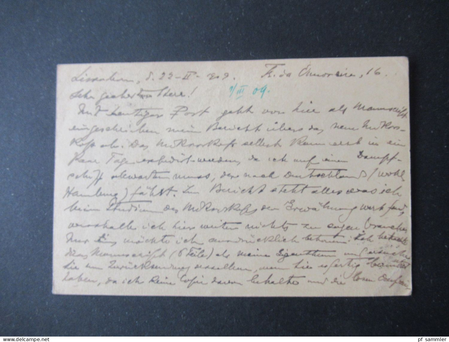 Portugal 1909 Ganzsache König Carlos I. Mit 2x Zusatzfrankatur Auslands PK Lissabon - Steglitz Bei Berlin - Postwaardestukken