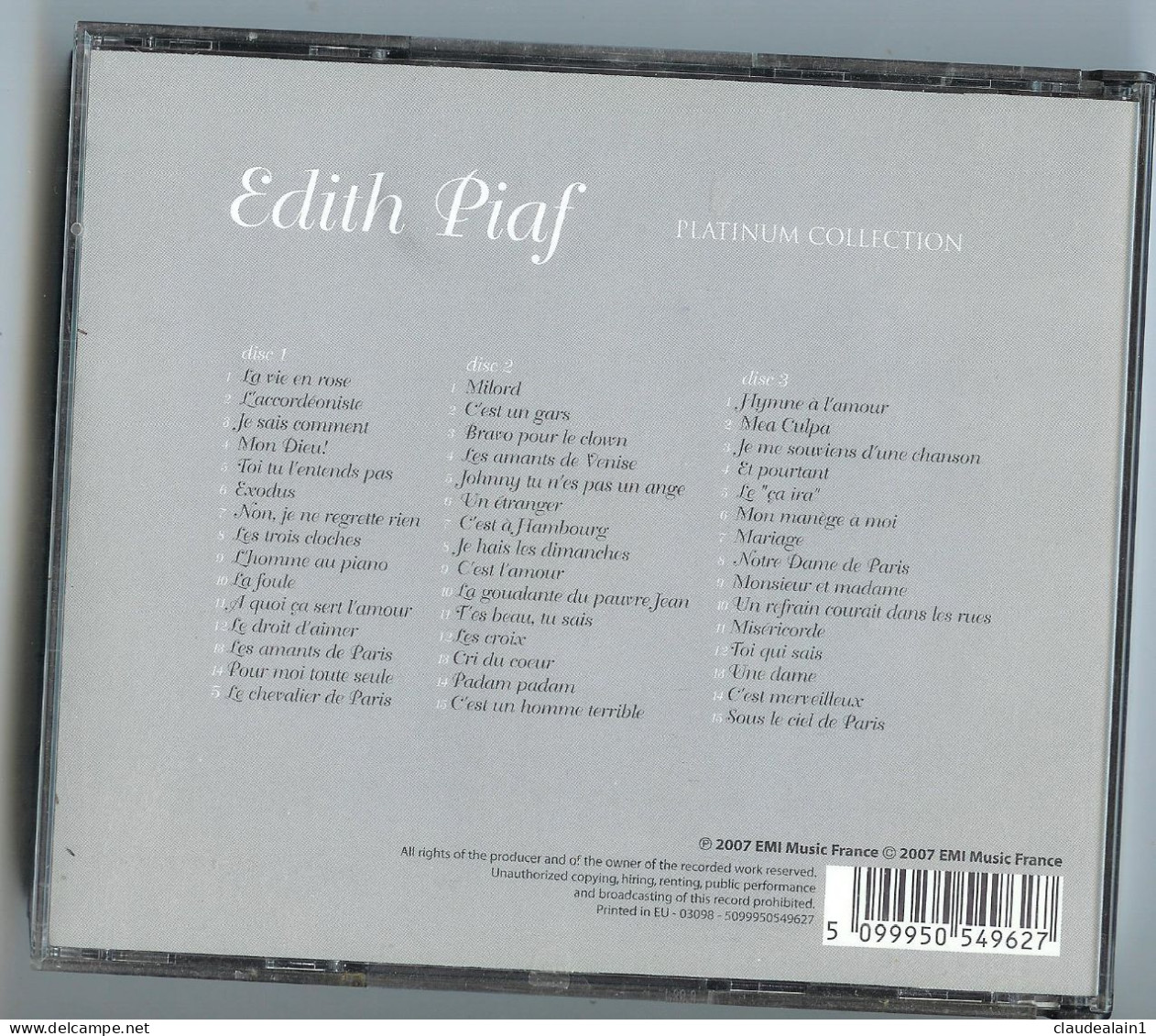 ALBUM CD EDITH PIAF - PLATINUM COLLECTION (3 CD & 45 Titres) - Très Bon état - Altri - Francese