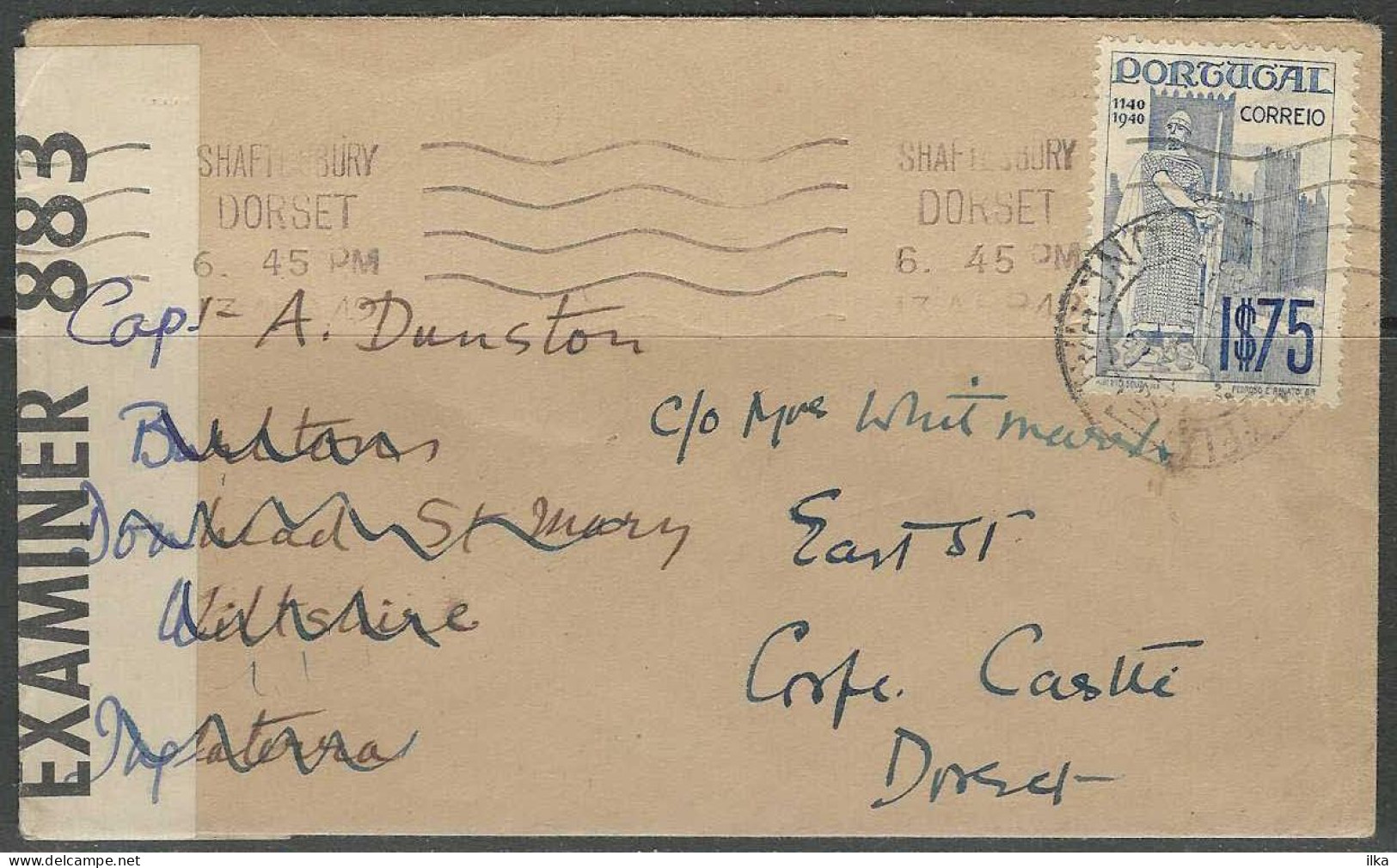 Cover - YT N°599 - Afg./Obl. Portugal 13 Apr. 1942. Contrôle Postal >> Shaftesbury - Dorset - Lettres & Documents