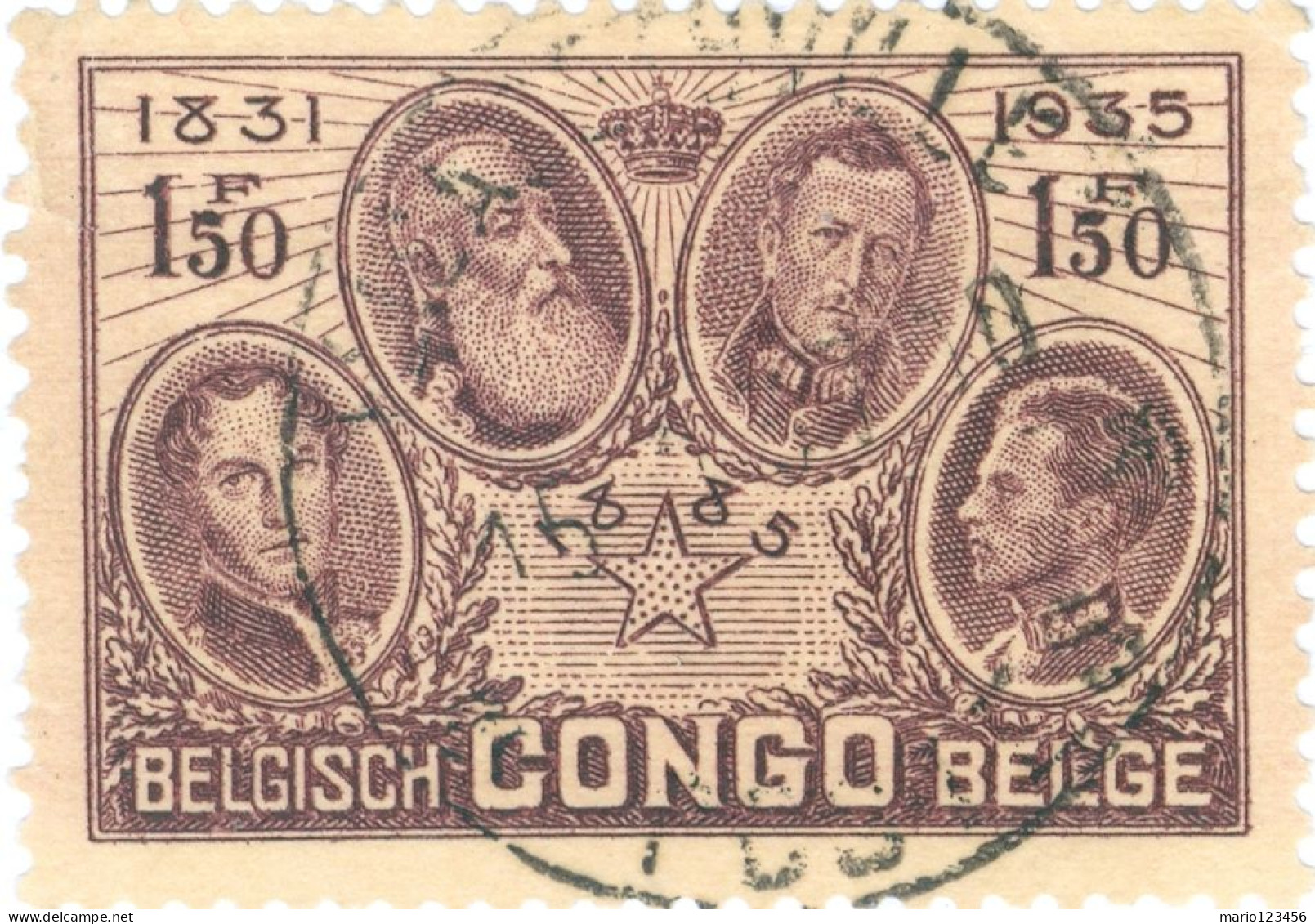 CONGO BELGA, BELGIAN CONGO, RE BELGI, 1935, FRANCOBOLLI USATI Scott:BE-CD 161, Yt:BE-CD 187 - Oblitérés