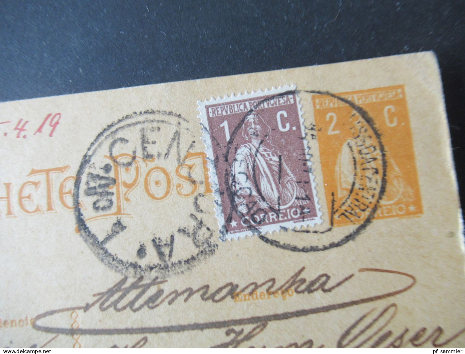 Portugal 1918 Ganzsache Mit Zensurstempel Censura LIssabon - Chemnitz KGF / POW Inhalt: Concentrationslager Terceira - Interi Postali