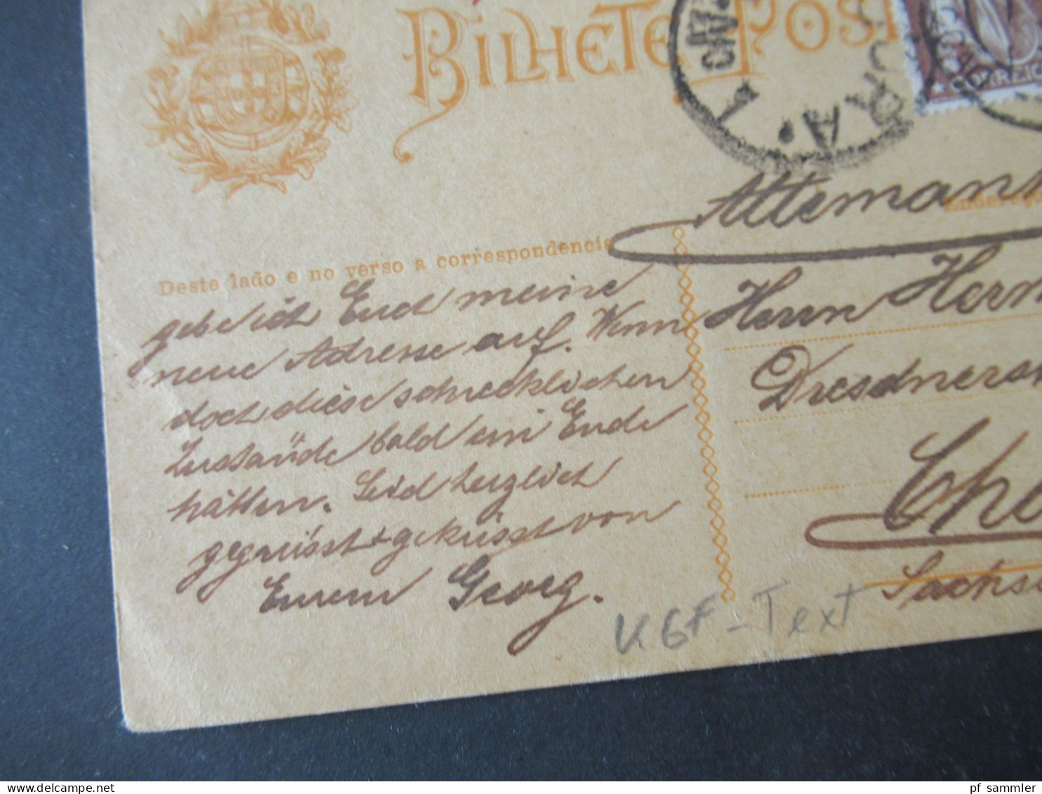 Portugal 1918 Ganzsache Mit Zensurstempel Censura LIssabon - Chemnitz KGF / POW Inhalt: Concentrationslager Terceira - Interi Postali