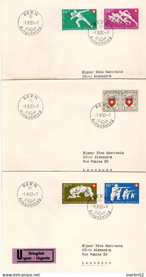 Schweiz Suisse Pro Patria 1950: Zu WII47-50 Mi 546-549 Yv 498-501 Auf 3 FDC ET-⊙ BERN 1.VI.50 Ausgabetag (Zu CHF 230.00) - Covers & Documents