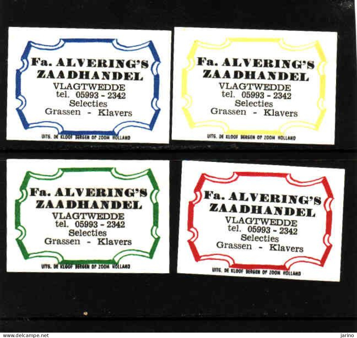 4 Dutch Matchbox Labels, Wlagtwedde - Groningen, Fa. Alvering's Zaadhandel, Zündholzetiketten Netherlands - Boites D'allumettes - Etiquettes