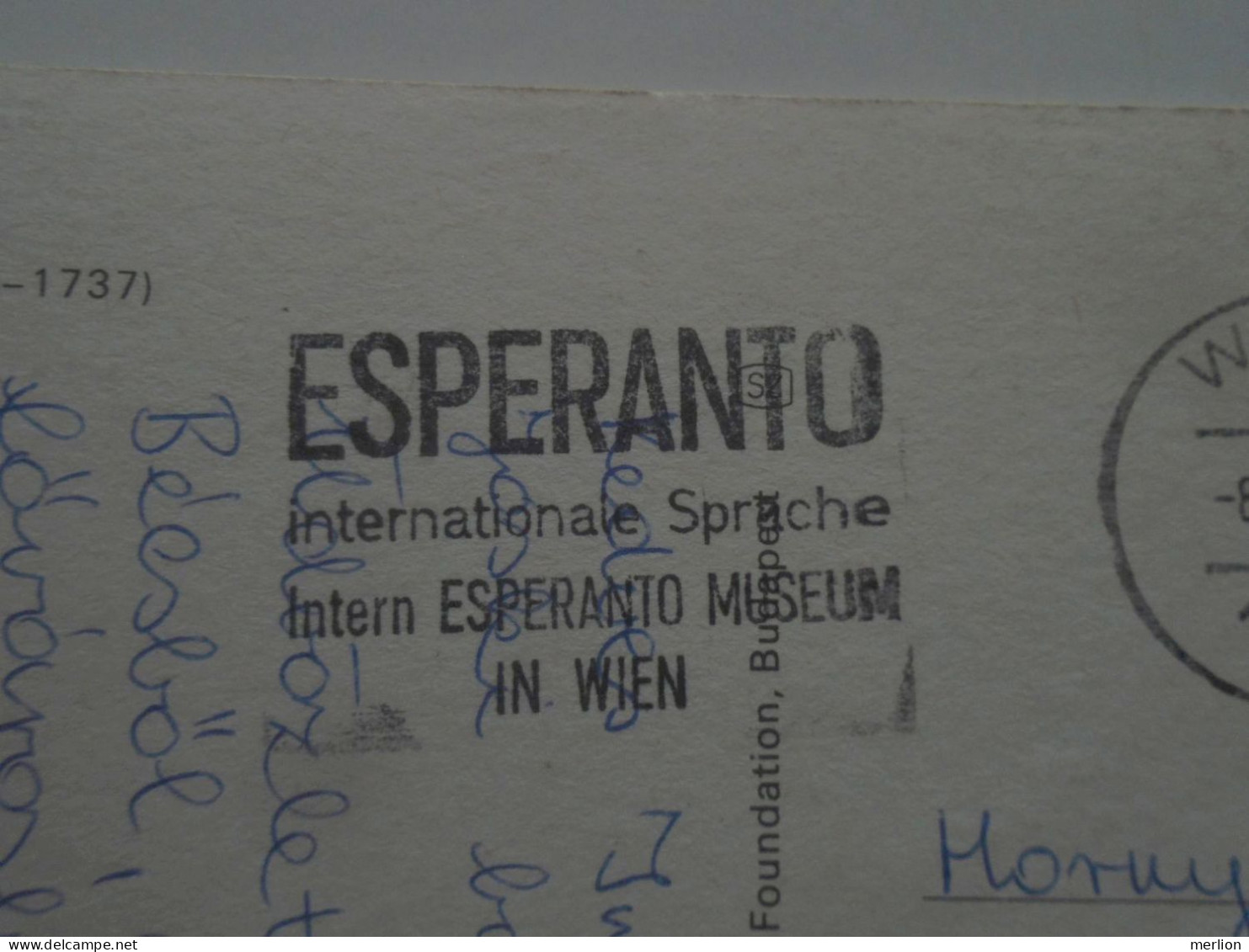 D200847   WIEN  ESPERANTO  Museum  Handstamp  Hungarian Postcard Sent From Austria To Tatabánya  1980   VW - Esperanto