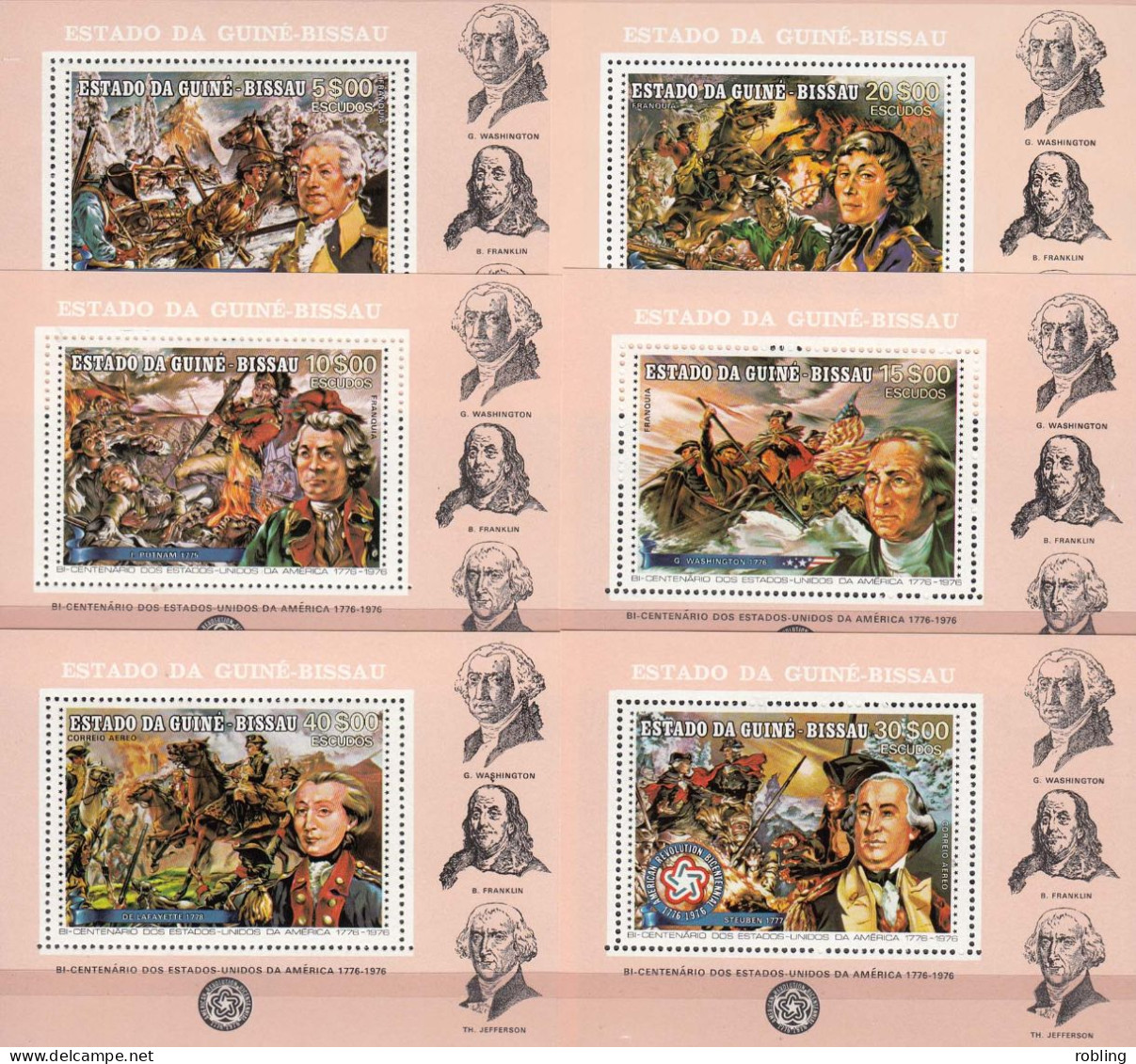 Guinea-Bissau 1976 Revolution Americaine 1776-1976 Michel Bl.360-63.Pr.de Luxe MNH 30967 - Blocks & Sheetlets