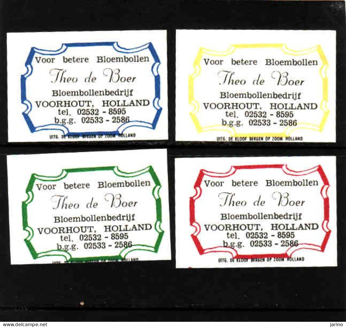 4 Dutch Matchbox Labels, Voorhout - South Holland, Bloembollen Theo De Boer, Zündholzetiketten Netherlands - Boites D'allumettes - Etiquettes