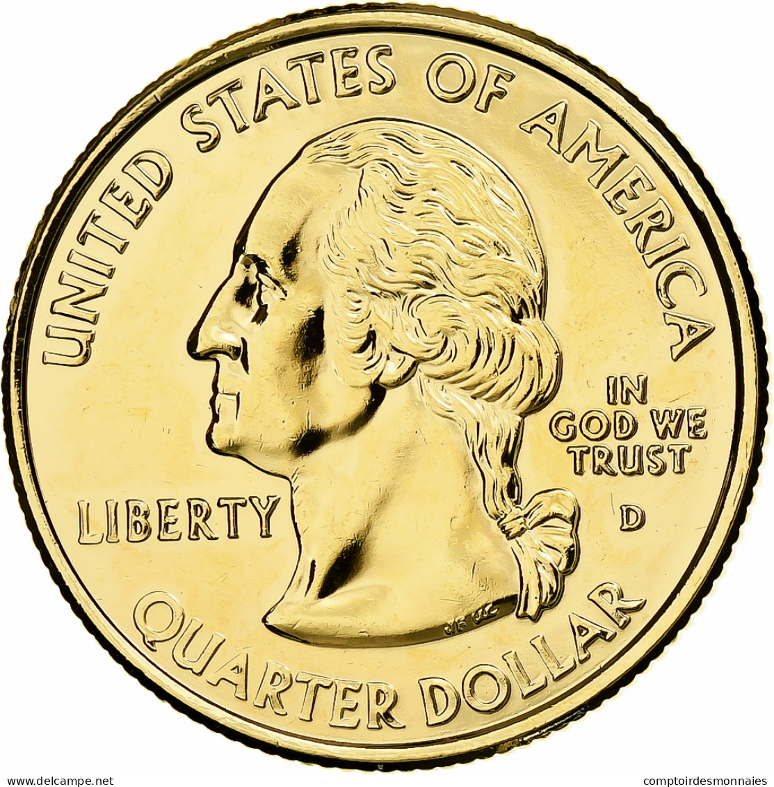 États-Unis, Quarter, Mississippi, 2002, U.S. Mint, Golden, Cupronickel Plaqué - 1999-2009: State Quarters