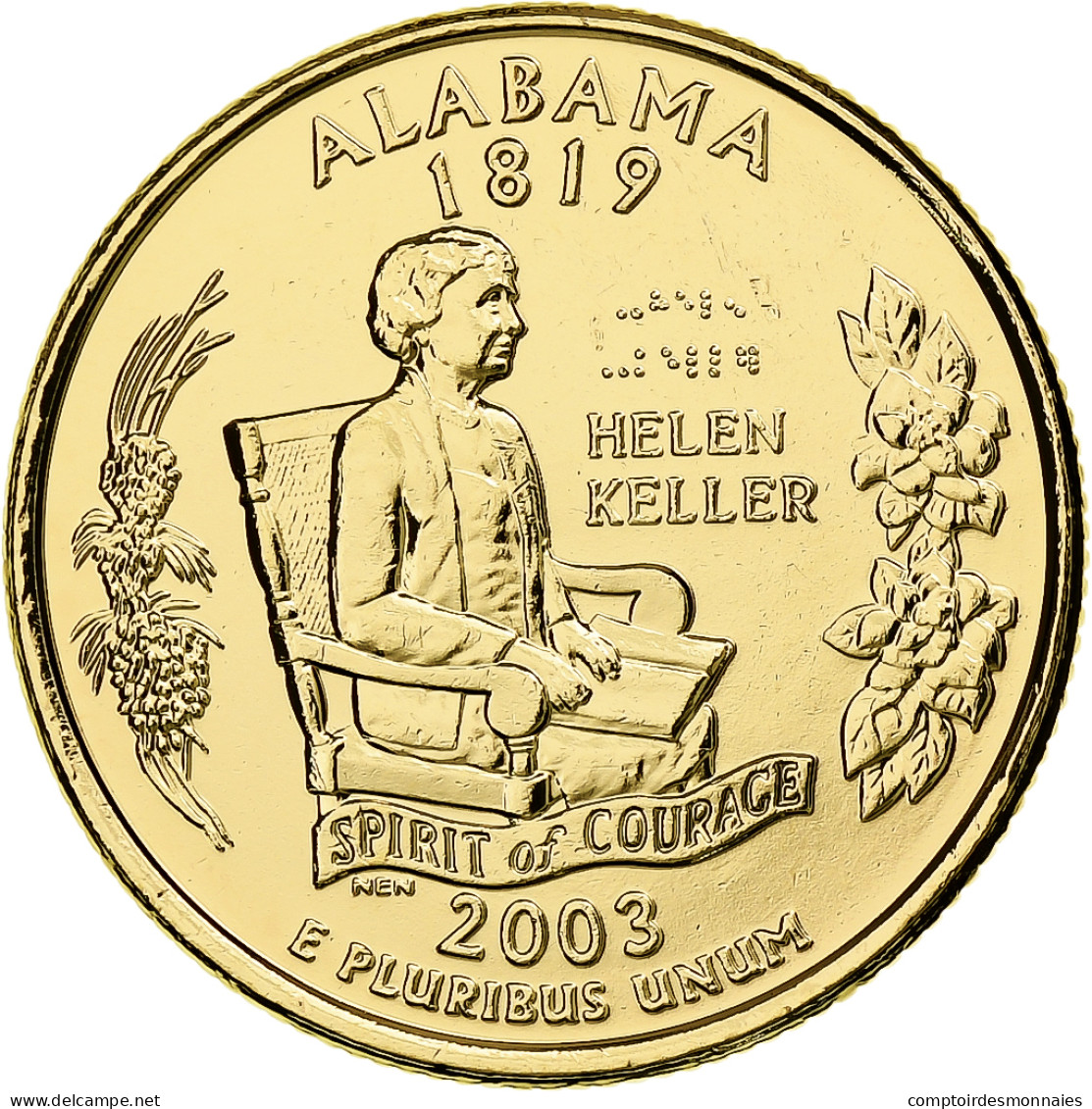 États-Unis, Quarter, Alabama, 2003, Philadelphie, Métal Doré, FDC - 1999-2009: State Quarters