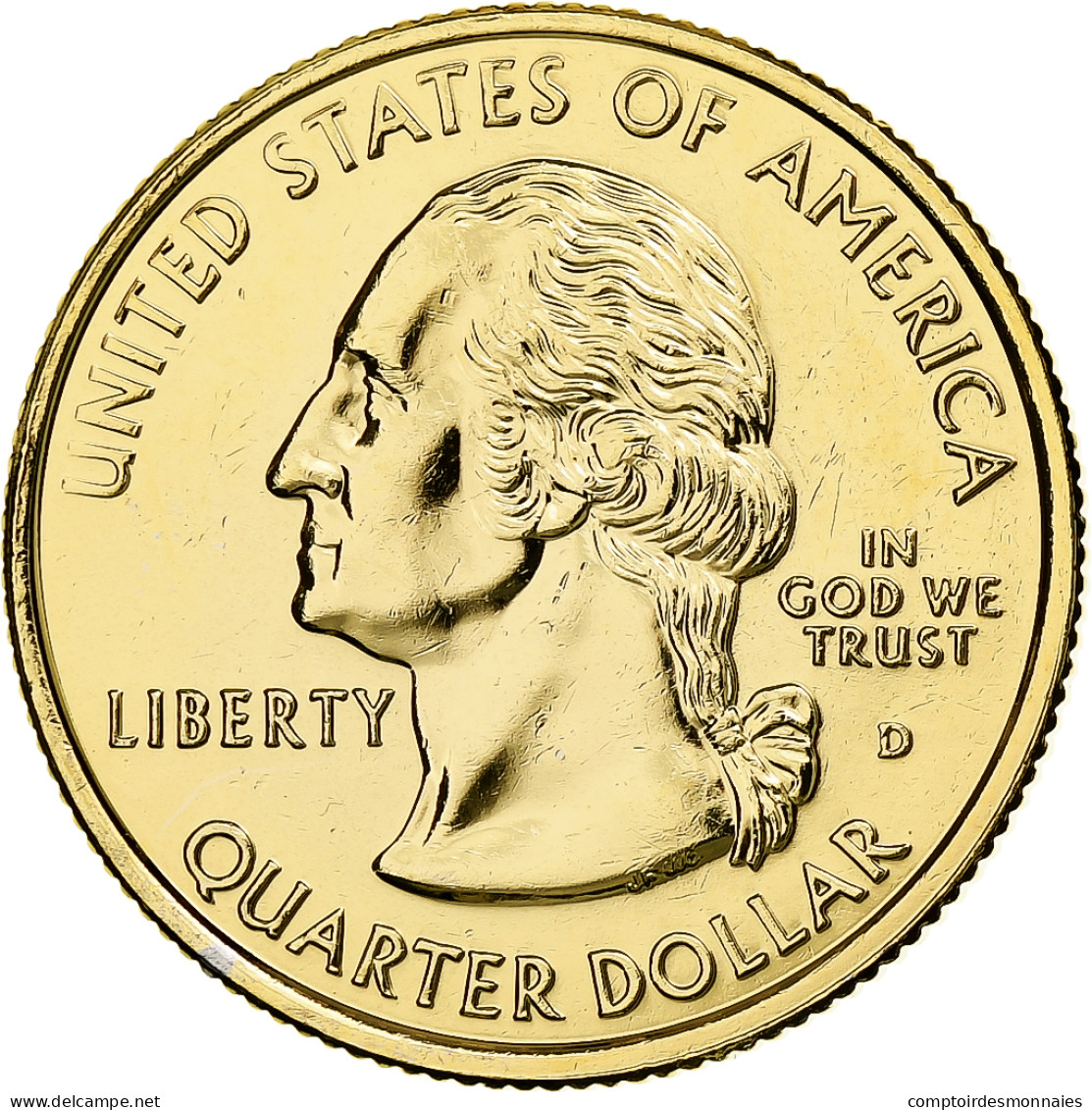 États-Unis, Quarter, New Jersey, 1999, U.S. Mint, Golden, Cupronickel Plaqué - 1999-2009: State Quarters