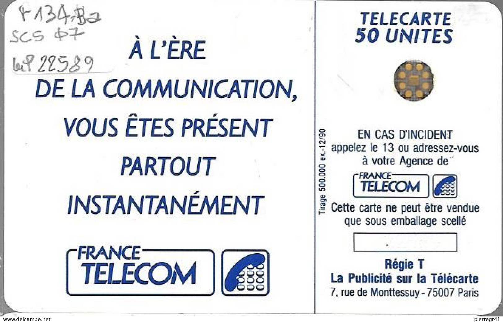 CARTE-PUBLIC-F134Ba-50U-SC5an-Trou 7-12/90--OISEAU BLEU-5 Imp 22589-UTILISE-TBE - 1990