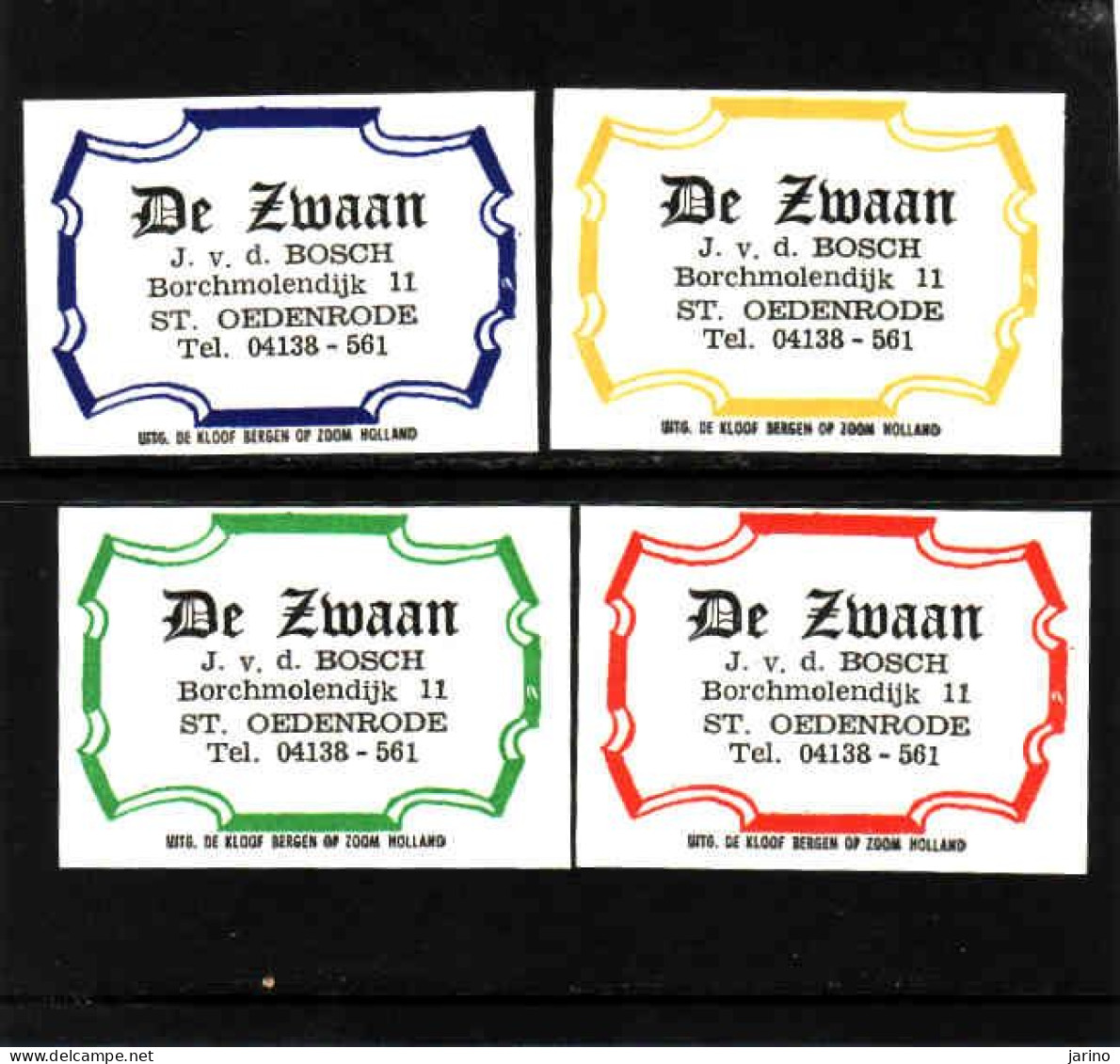 4 Dutch Matchbox Labels, St. Oedenrode - North Brabant, De Zwaan, J.v.d. Bosch, Zündholzetiketten Netherlands - Boites D'allumettes - Etiquettes