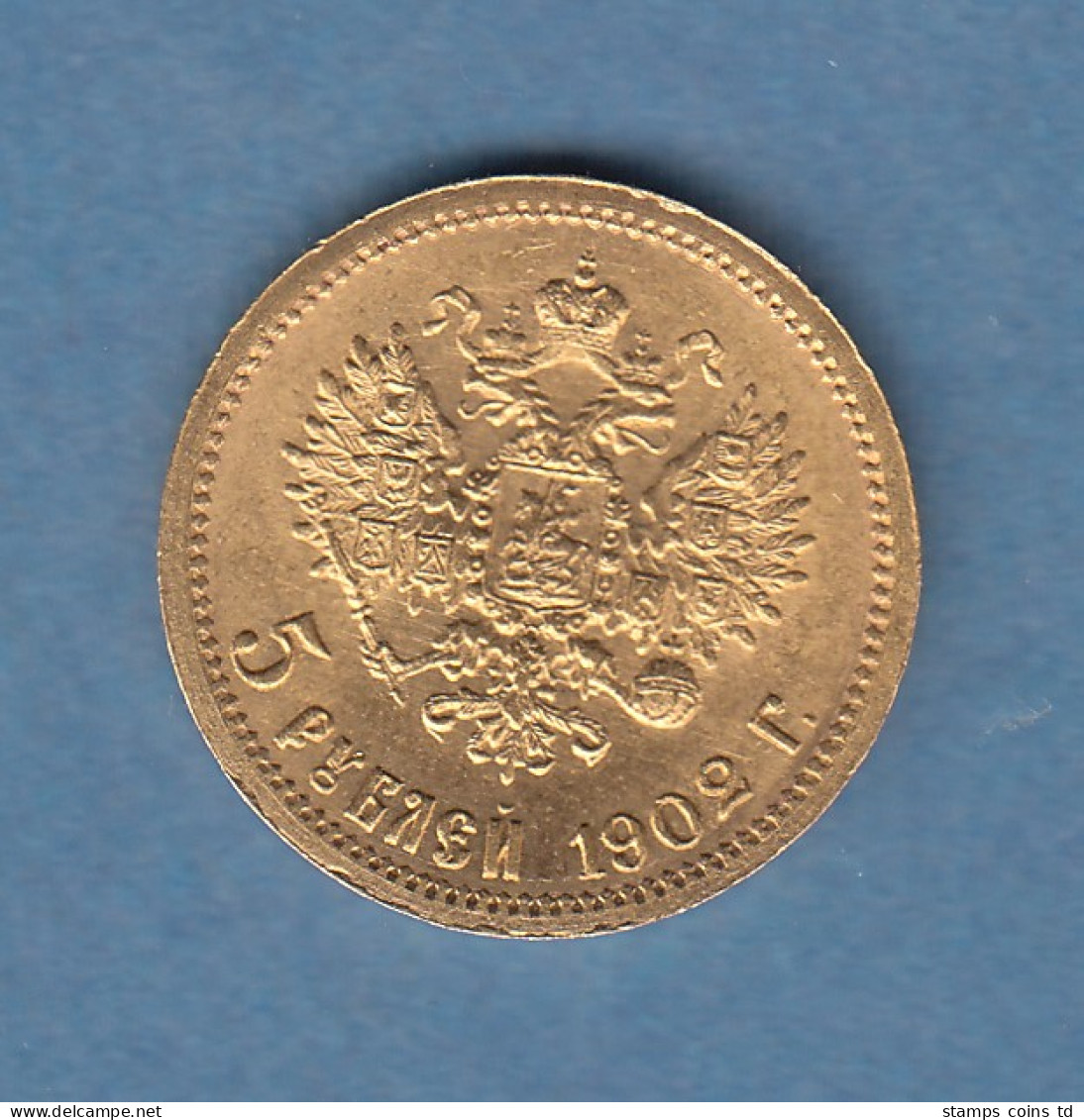 Goldmünze Russland 5 Rubel Zar Nikolaus II. 1902, 4,3g 900er Gold.  - Verzamelingen & Kavels