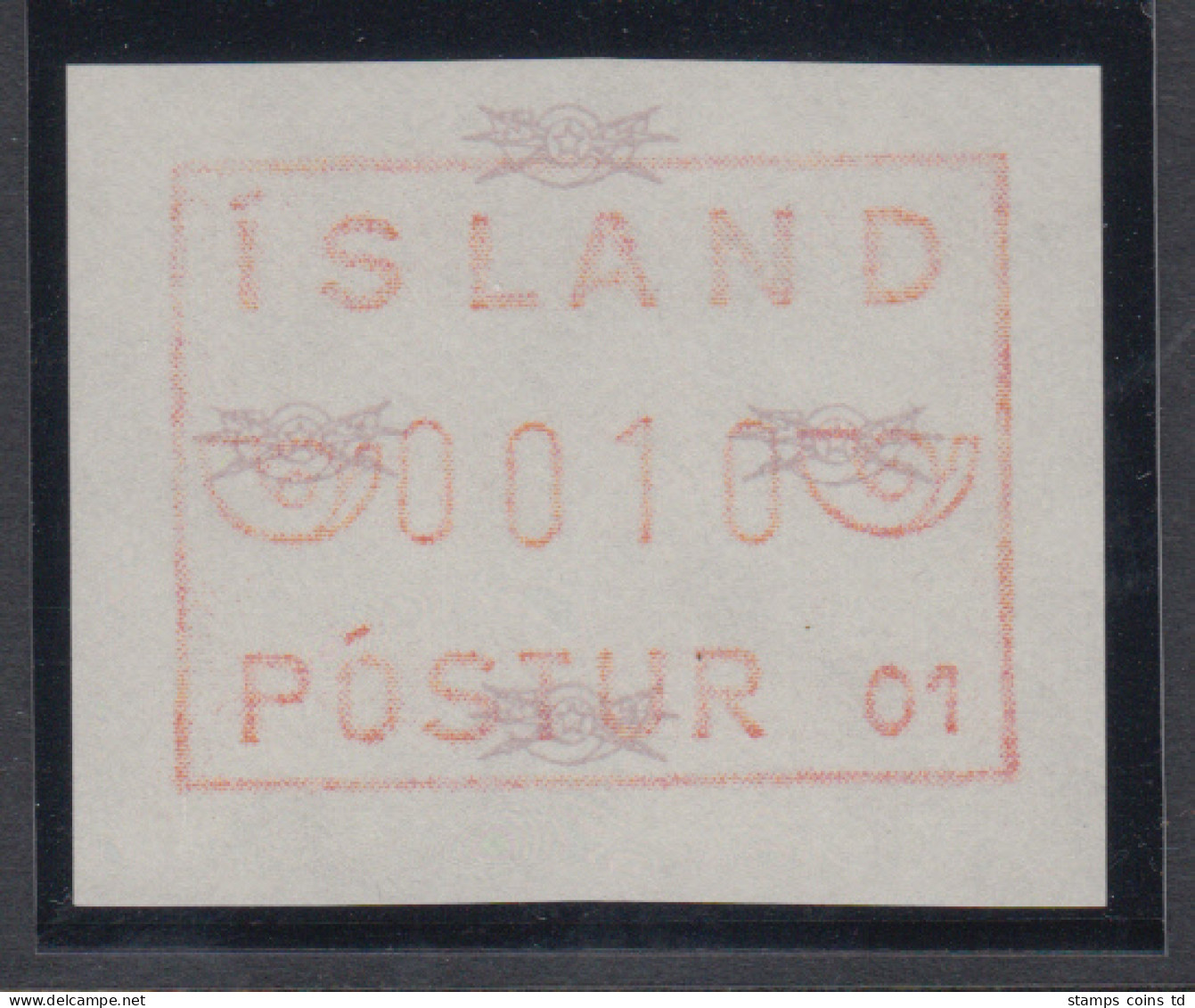 Island Frama-ATM  1.Ausgabe 1983, Aut.-Nr. 01, Posthorn Breit, Mi.-Nr. 1.1.1 B  - Frankeervignetten (Frama)