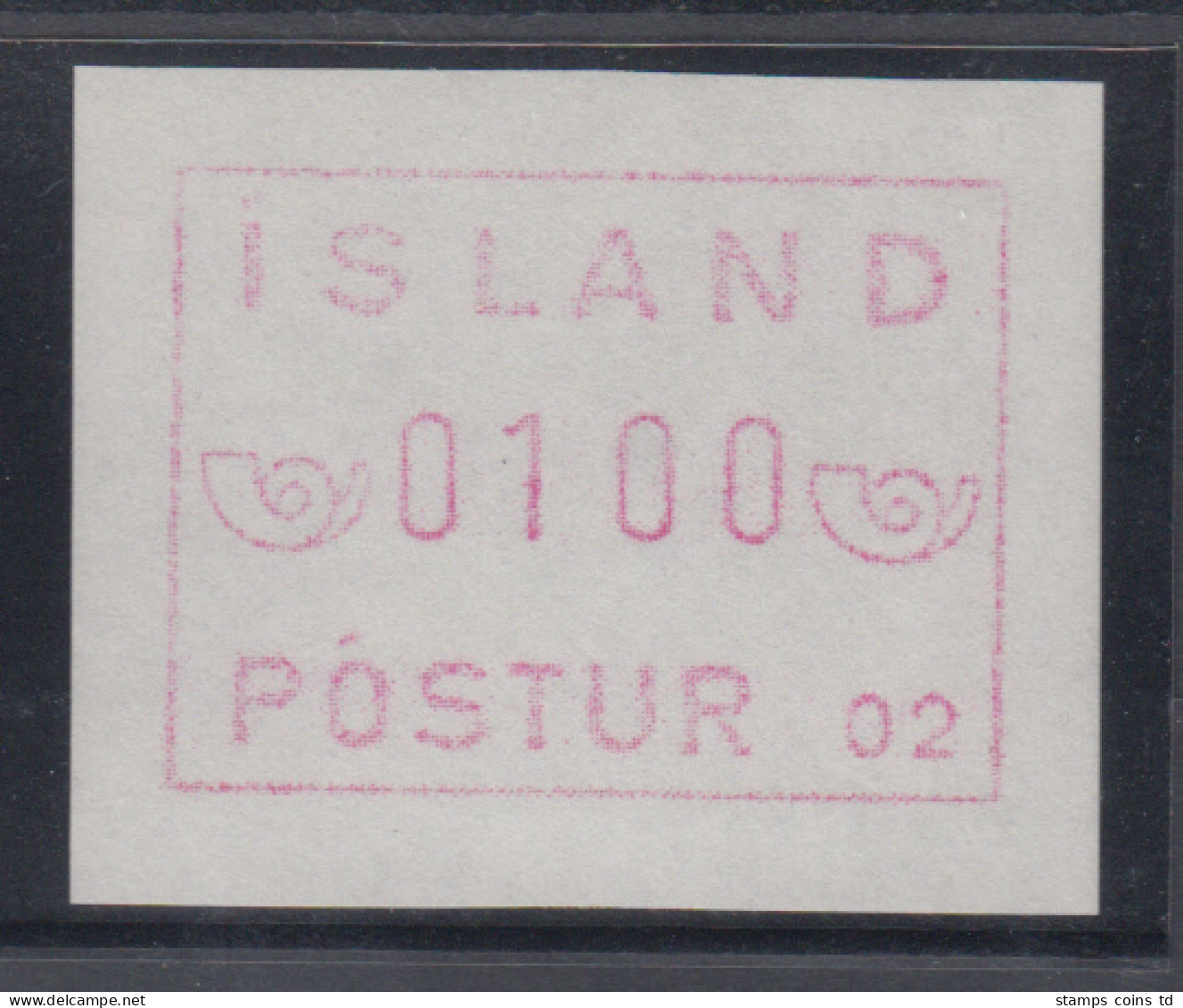Island Frama-ATM 1.Ausgabe 1983, Aut.-Nr. 02 Abart Weisses Papier - Automatenmarken (Frama)