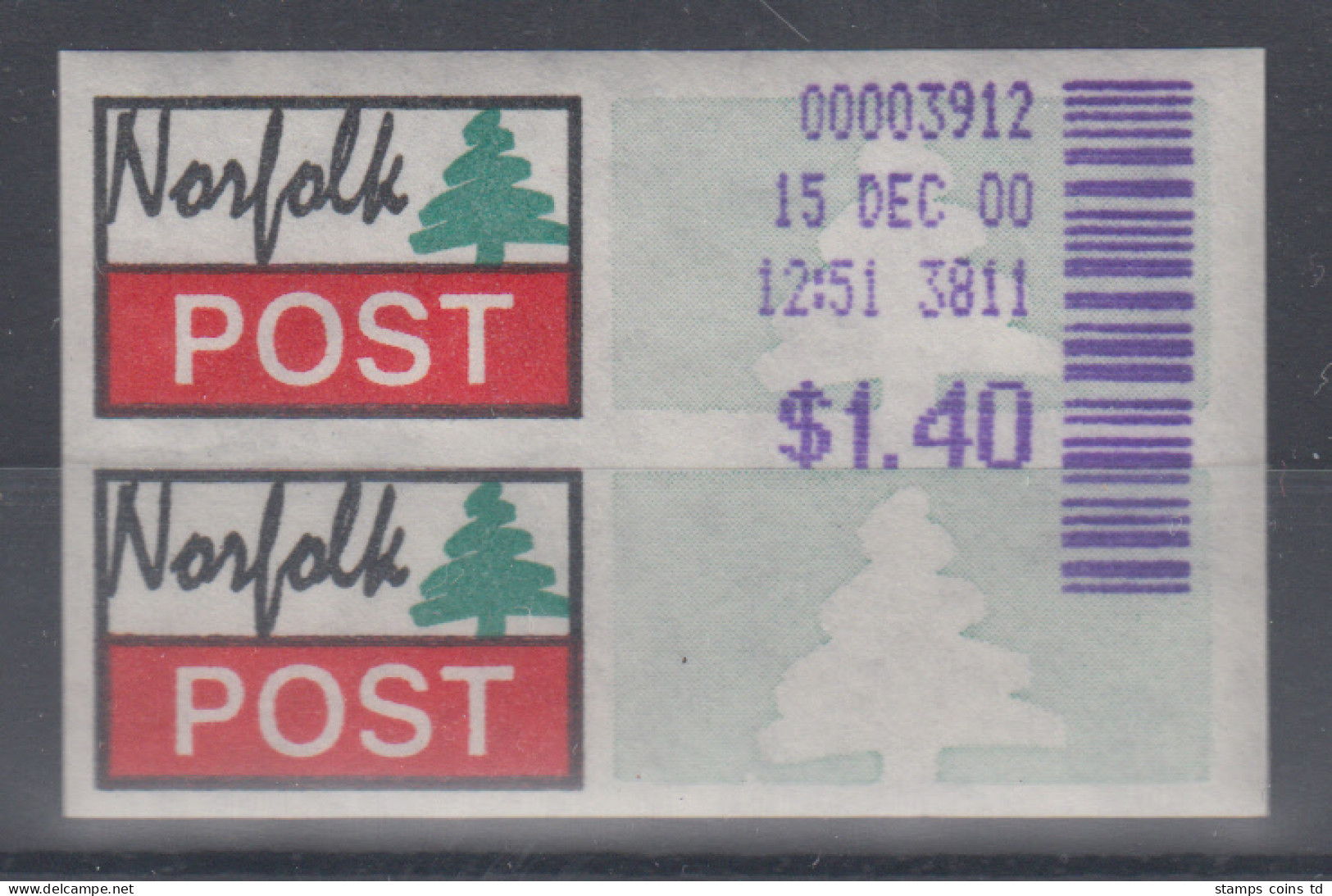 Norfolk-Insel ATM Typ 2 Mit Violettem Werteindruck $1,40, Mi.-Nr. 1.2f ** - Ile Norfolk