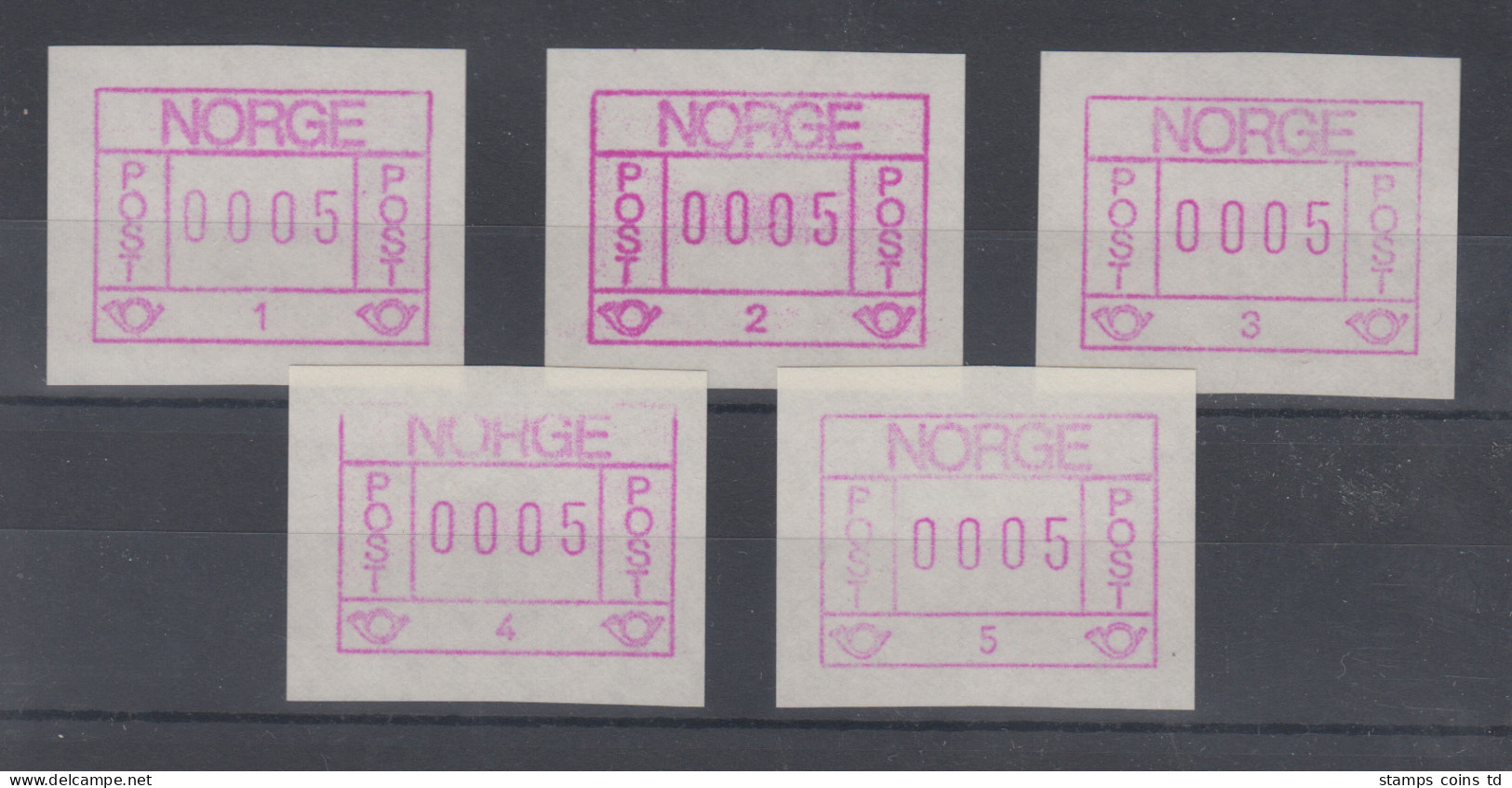 Norwegen Frama-ATM 1978, Je Eine ATM ** Mit Allen 5 Aut.-Nr. 1, 2, 3, 4 Und 5   - Machine Labels [ATM]