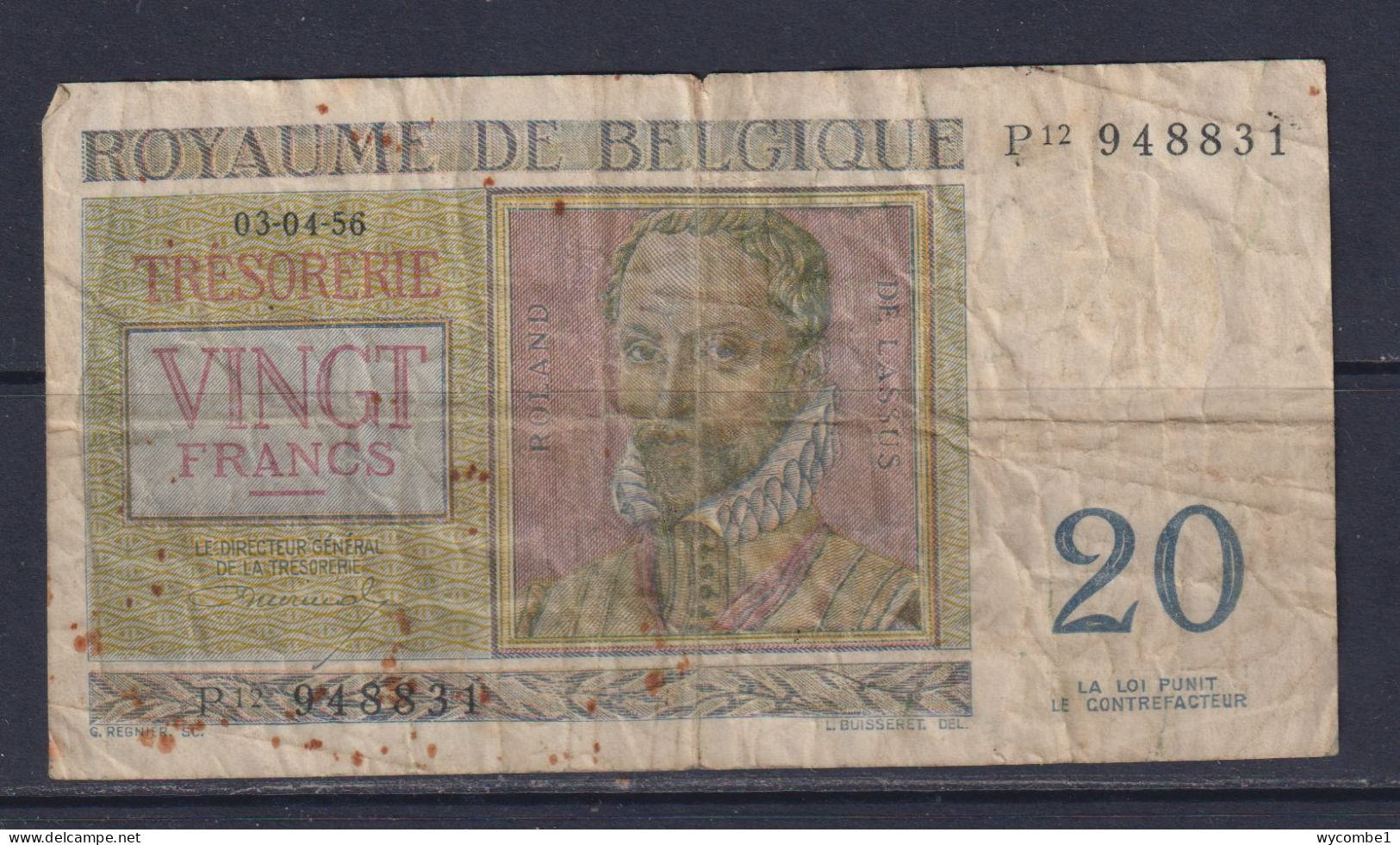 BELGIUM  - 1956 20 Francs Circulated Banknote - Andere & Zonder Classificatie