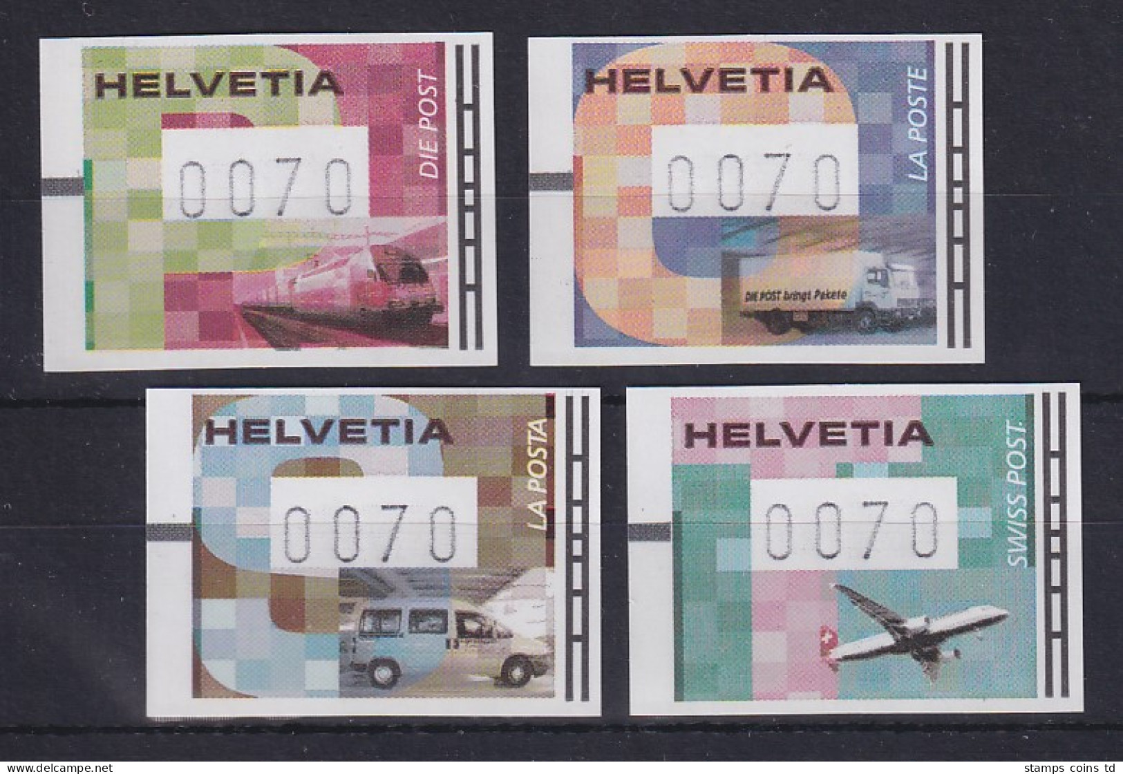 Schweiz 2001 FRAMA-ATM Transportmittel Mi-Nr. 11-14 ** Je Wert 0070 - Automatic Stamps