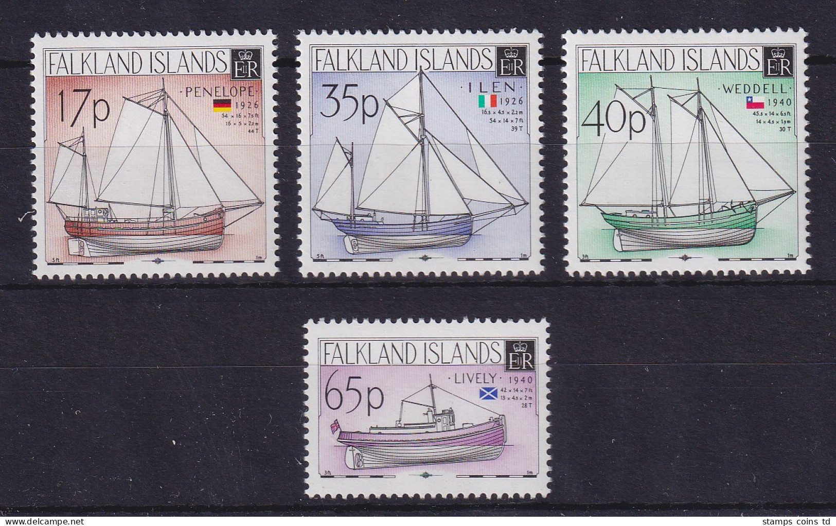 Falkland-Inseln 1998 Einheimische Segelboote Mi.-Nr. 728-731 Postfrisch ** - Falkland