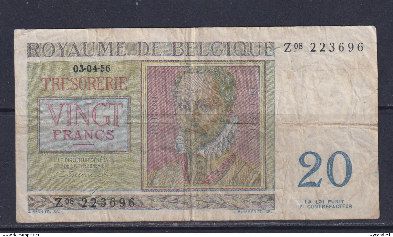 BELGIUM  - 1956 20 Francs Circulated Banknote - Sonstige & Ohne Zuordnung