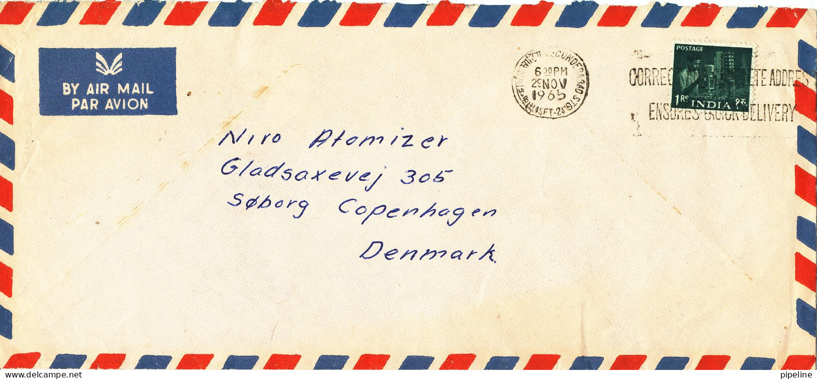 India Air Mail Cover Sent To Denmark 29-11-1965 Single Franked - Luftpost