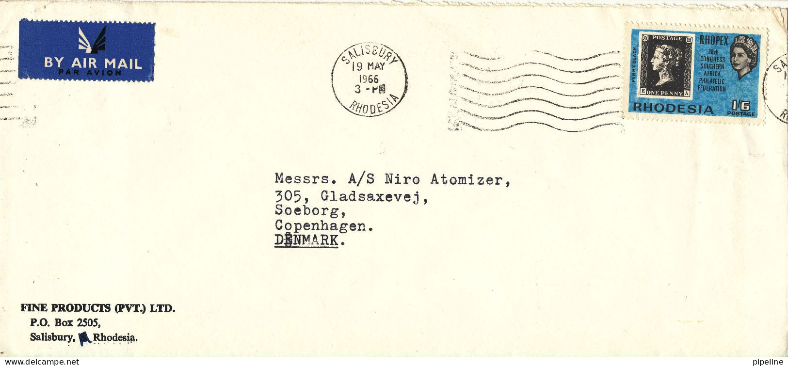 Rhodesia Cover Sent Air Mail To Denmark Saliisbury 19-5-1965 Single Franked - Rhodésie (1964-1980)