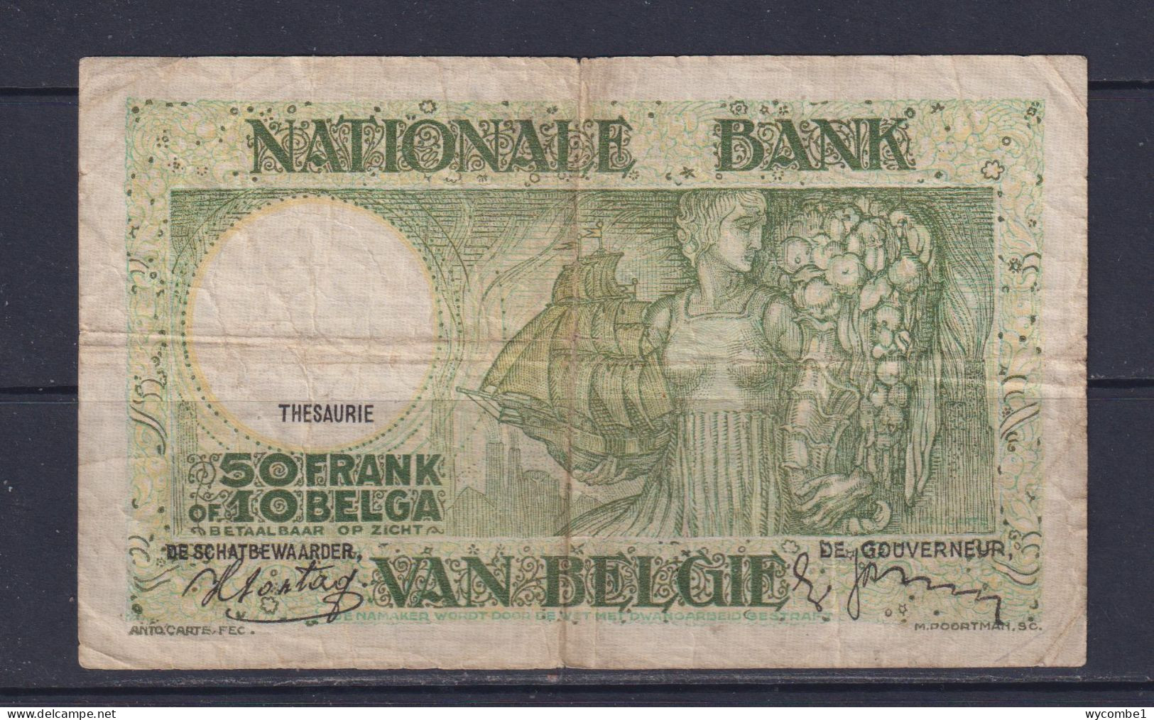 BELGIUM  - 1938 50 Francs Circulated Banknote - 50 Francos-10 Belgas