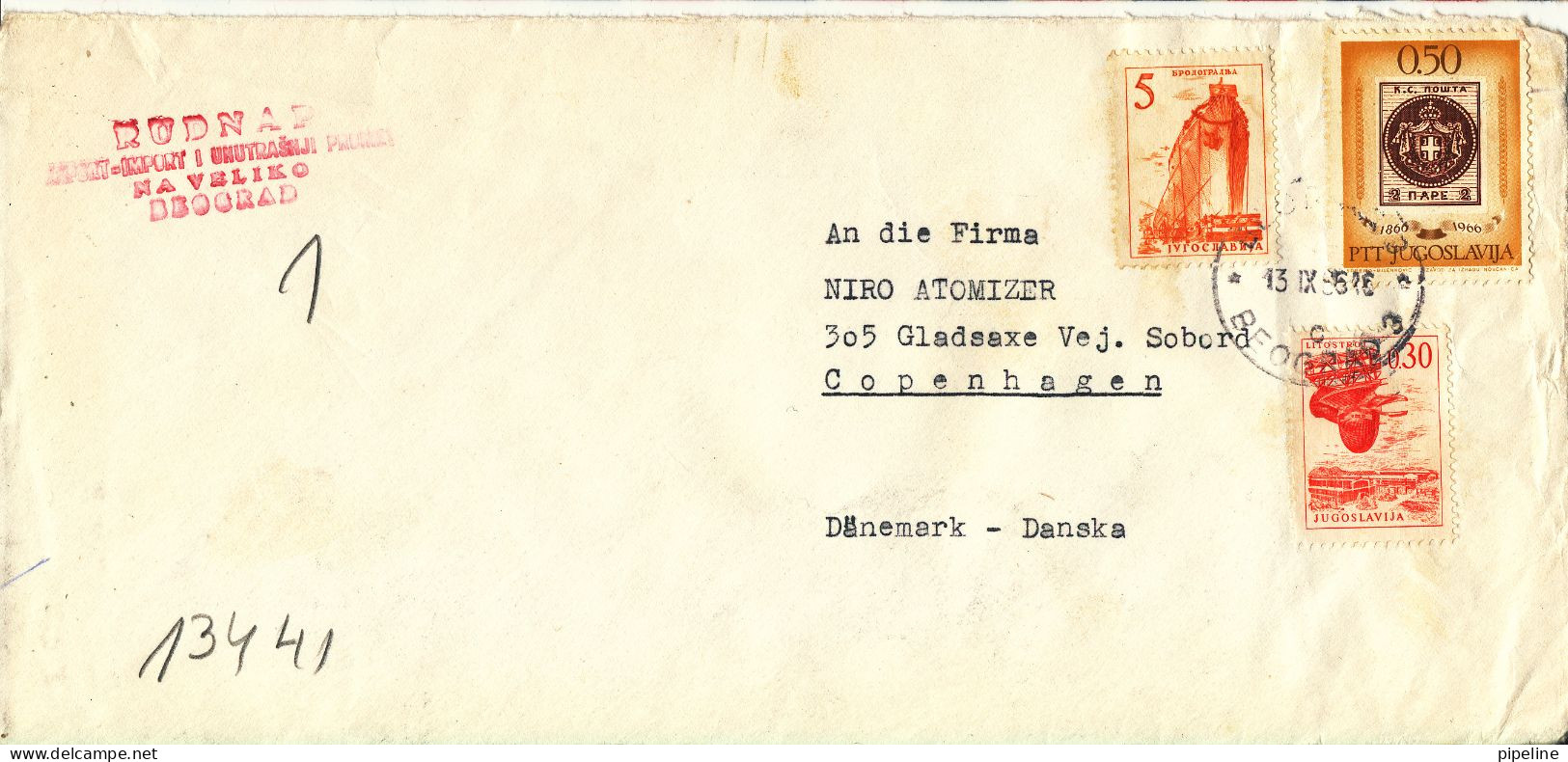 Yugoslavia Cover Sent To Denmark 13-9-1956 - Lettres & Documents