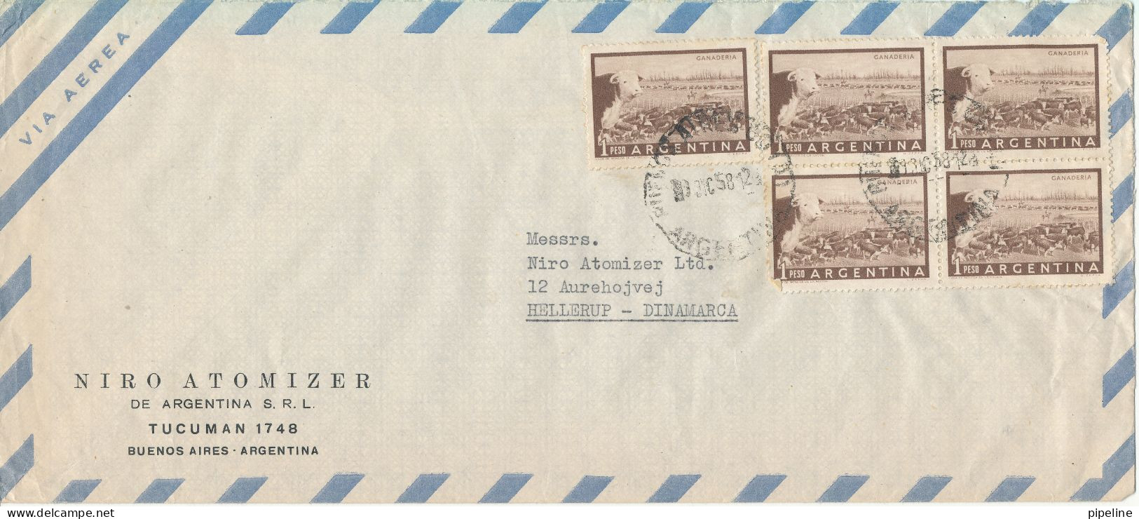 Argentina Air Mail Cover Sent To Denmark 13-12-1958 - Luftpost