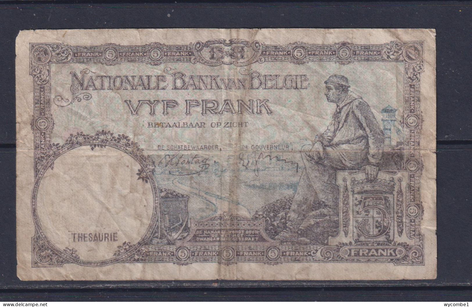 BELGIUM  - 1938 5 Francs Circulated Banknote - 5 Francs