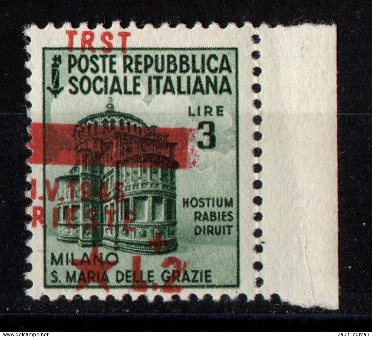 Occ. Jugoslava Trieste 1945 - Monum. Distrutti  3+2 Lire - Sopr. Spostata A Sinistra In Basso (TRST In Alto) - MNH** - Joegoslavische Bez.: Trieste