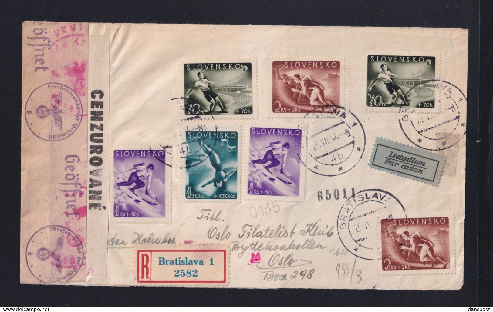 Slowakei Slovakia Brief Vorderseite 1944 Zensur Nach Norwegen - Lettres & Documents