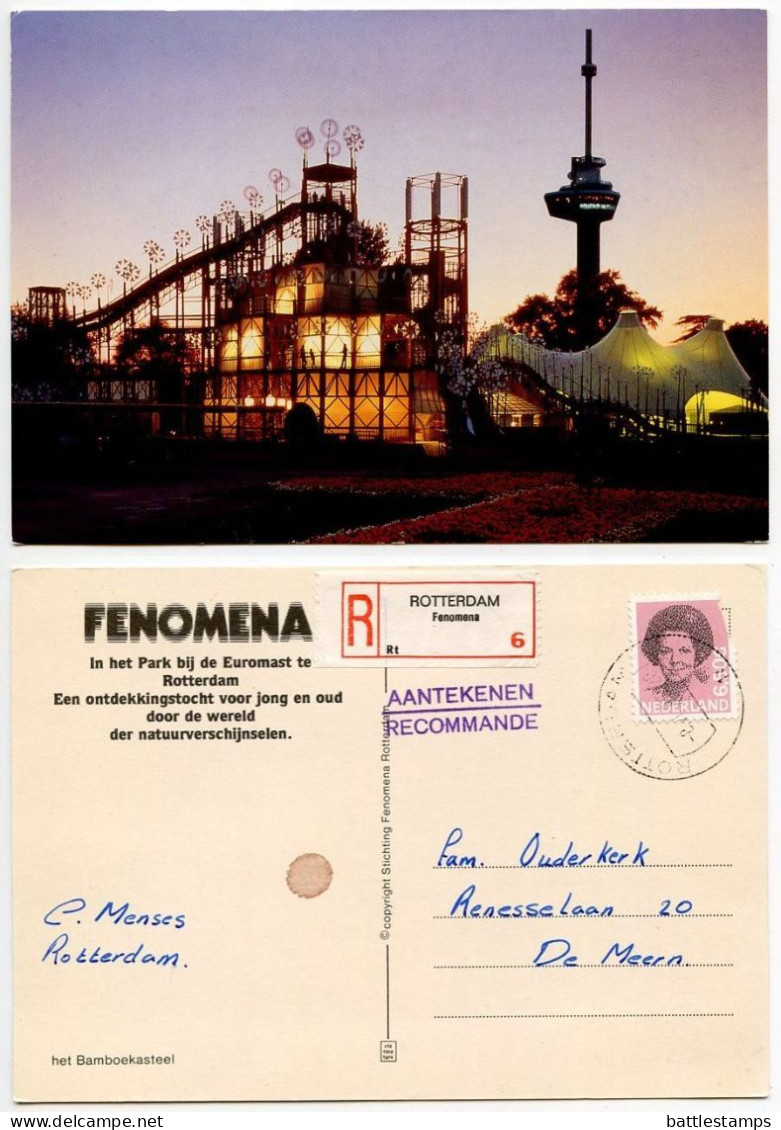 Netherlands 1985 Registered Postcard Rotterdam - Fenomena, Euromast Park - Bambo Castle - Rotterdam