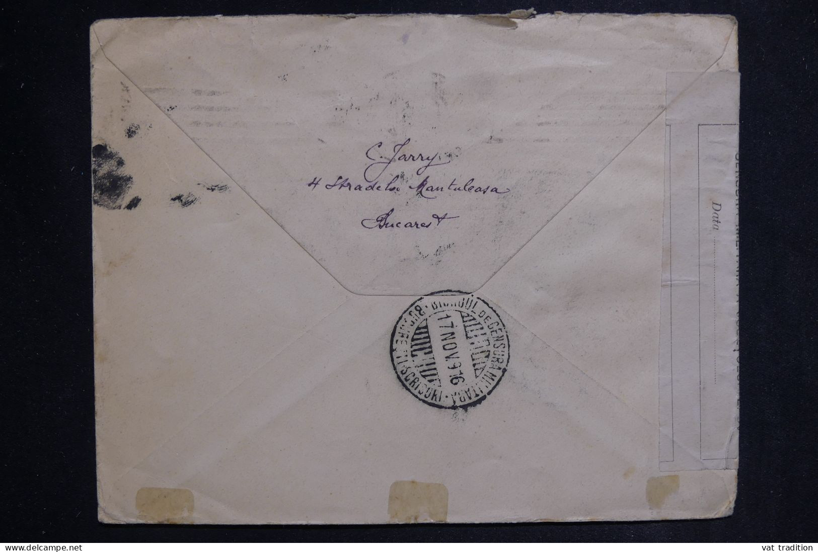 ROUMANIE - Enveloppe De Bucarest Pour Paris Avec Contrôle Postal En 1916  - L 149878 - Cartas & Documentos
