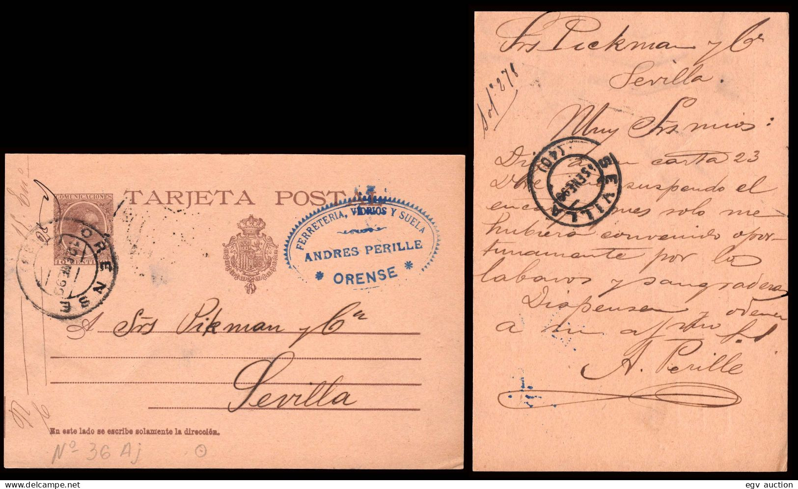 Orense - Edi O EP 36Aj ("J" De Tarjeta Rota) - Entero Postal Mat "Orense 12/En./99" - 1850-1931
