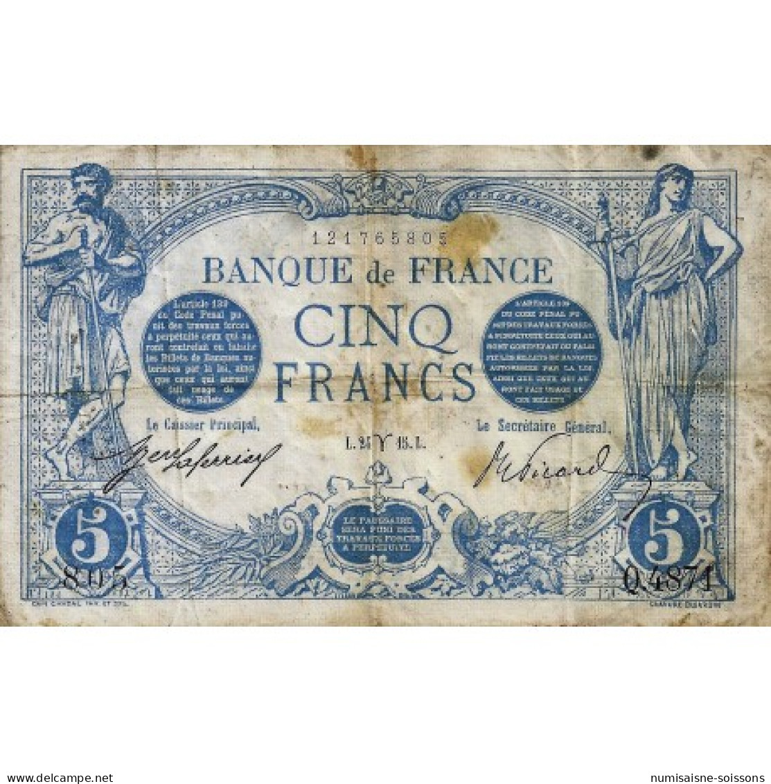 FAY 02/25 - 5 FRANCS BLEU - 24/03/1915 - BELIER - TRES BEAU - PICK 70 - Non Classés