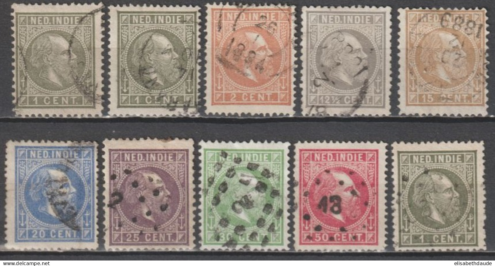 INDES NEERLANDAISES - 1870 - YVERT N°3+3a+5+9/14+16 OBLITERES - COTE = 58 EUR - Niederländisch-Indien